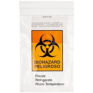 Biohazard Specimen Transport Bag, 6''x10'', Ziplock with Score Line, Document Pouch and Absorbent Pad; Case of 500