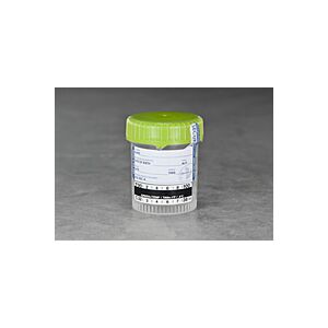 90 x 53mm, Specimen Container with Green Cap, NS with Temperature Strip and Security Tab Label - Case of 400